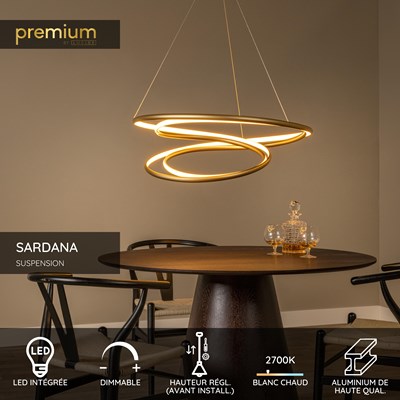 Lucide SARDANA - Suspension - Ø 80 cm - LED Dim. - 1x74W 2700K - Or Mat / Laiton | Premium
